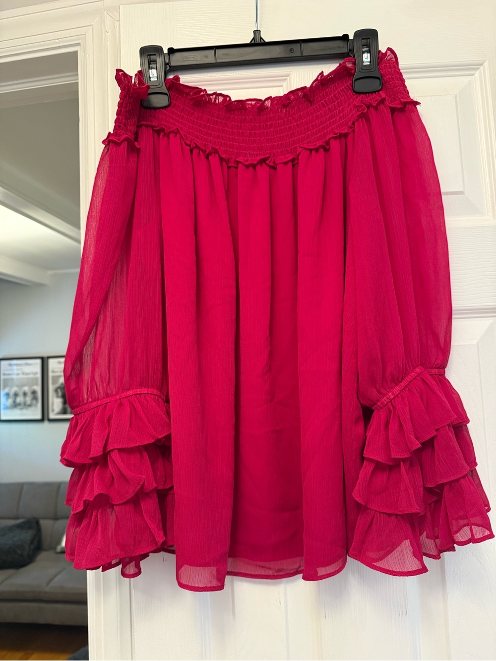 CeCe Fuchsia Off-Shoulder Ruffle Sleeve Blouse